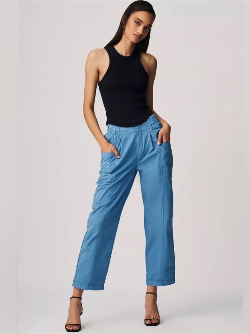 Anthropologie Pilcro Ruched Crop Utility Pants 100% Crisp Clean Cotton Size 26